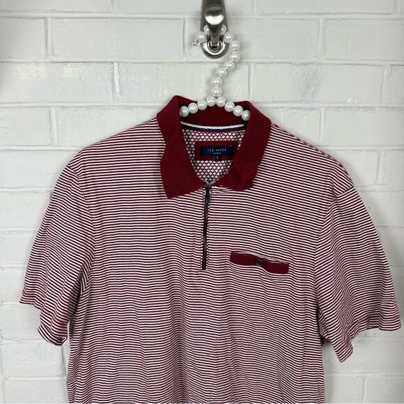 Ted Baker London Men’s Red Striped Casual Polo Shirt Size - Picture 2 of 9